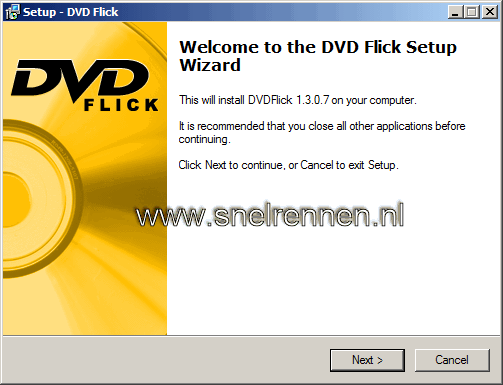 DVD Flick setup wizard starten en installatie voltooien