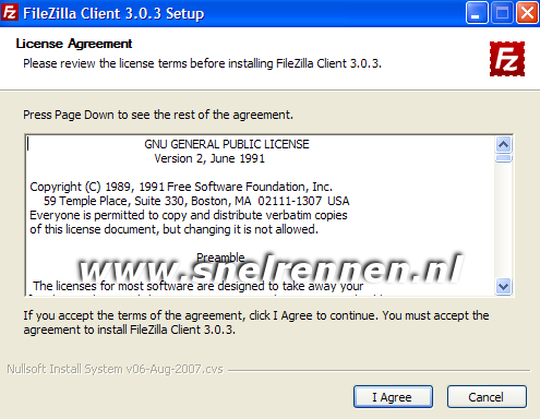 Filezilla client setup, license agreement