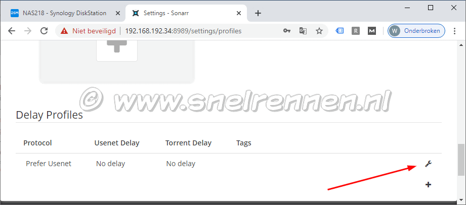 Sonarr settings, Edit - Delay Profile