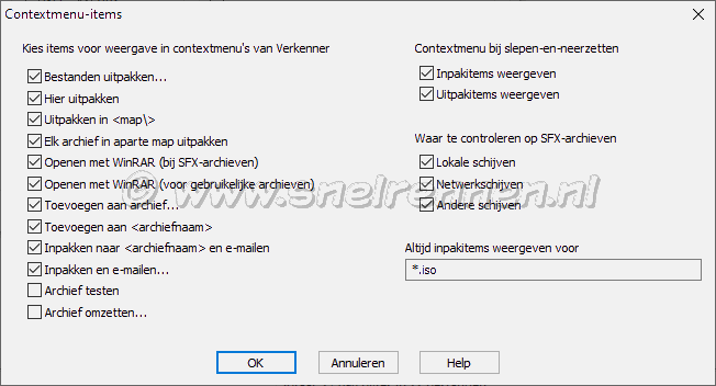 WinRAR, context menu items